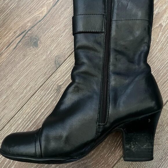 Born Black Crown Pratt Mid-Calf Block Heel Leather Side Zip Boots Size 8.5 - Picture 7 of 16